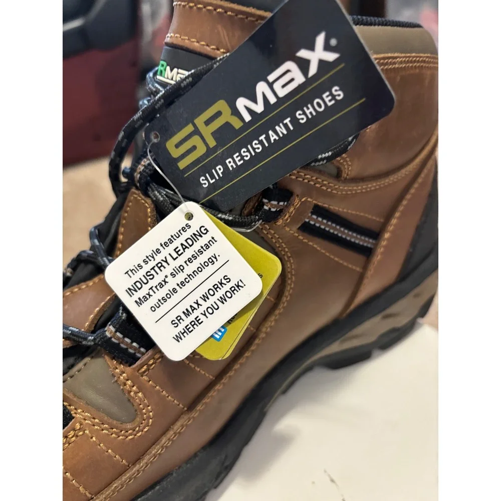 SR Max Mens  10.5 Brown Leather Composite Toe Slip Resistant Work Boots SRM5300